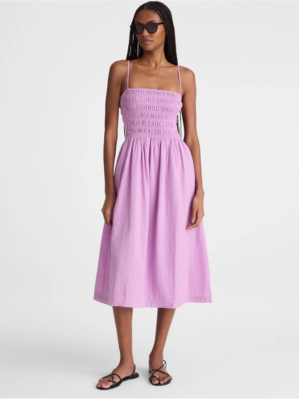 Madewell The Peyton Midi Dress Warm Wisteria Purple Cotton Seersucker Size S